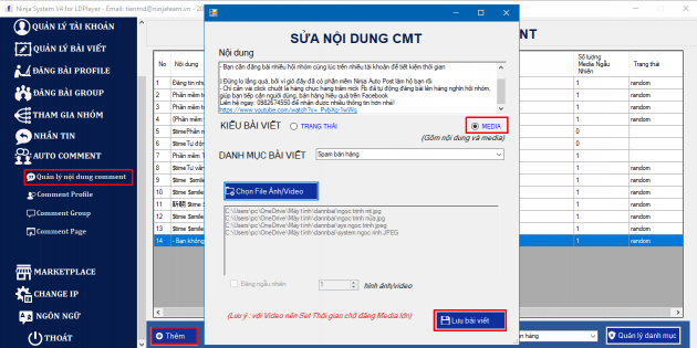 Quản lí nội dung comment