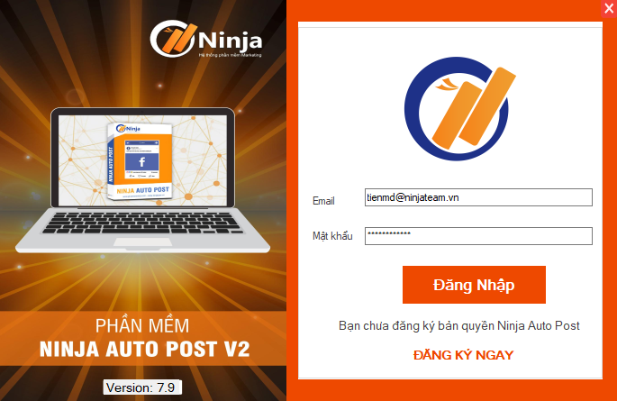 Đăng nhập vào phần mềm Ninja Auto Post